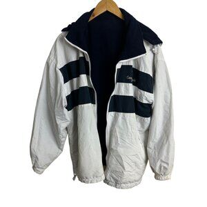 Cannon Beach Oregon Men's Hooded Jacket White, Lining Blue Size Large USA